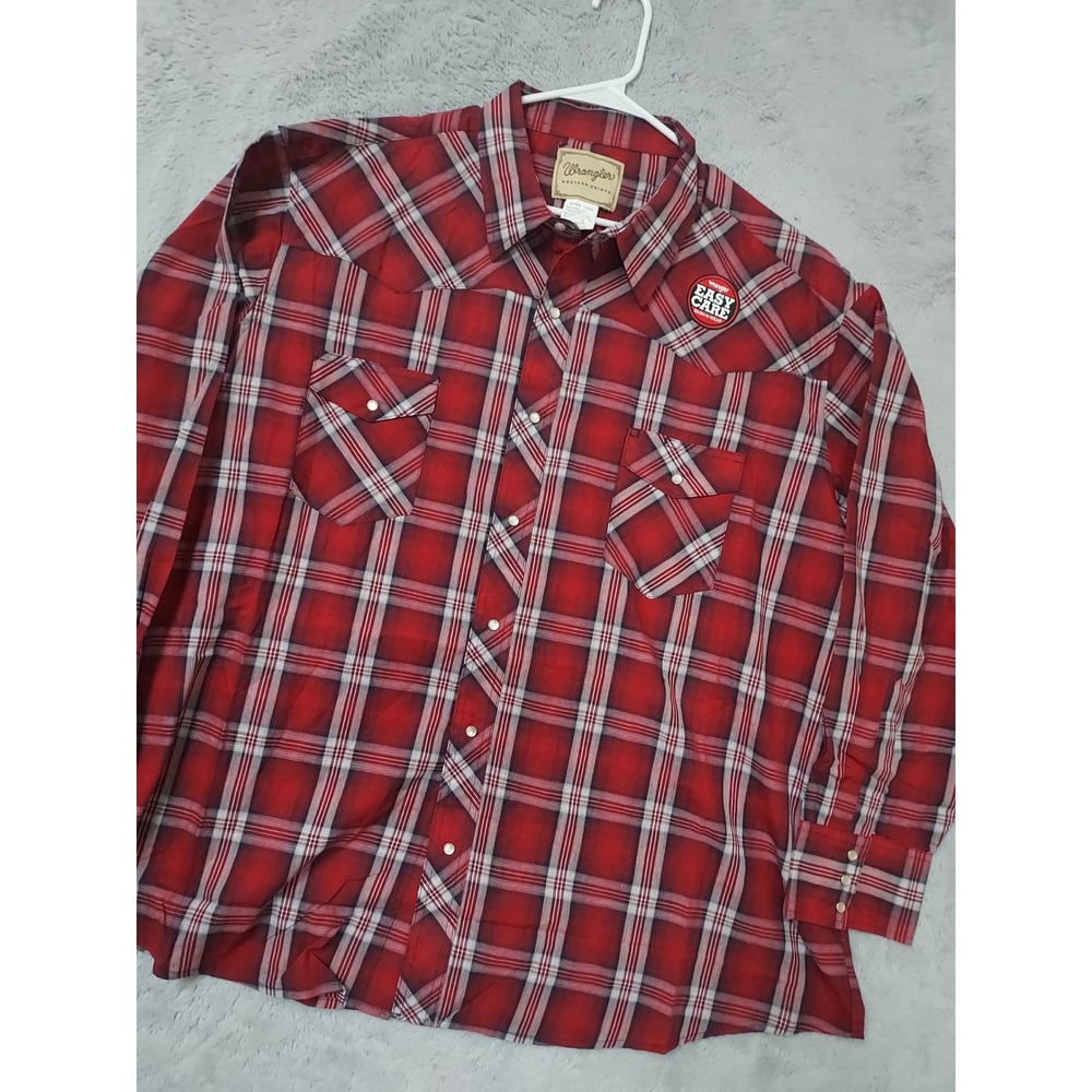 NEW Wrangler Shirt Mens 3XL Western Plaid Pearl Snap Lightweight Maroon Rodeo
